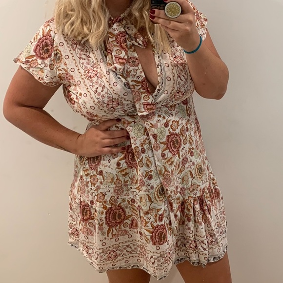 Amazon Pink and Tan Ruffled Wrap Sundress - Picture 10 of 10